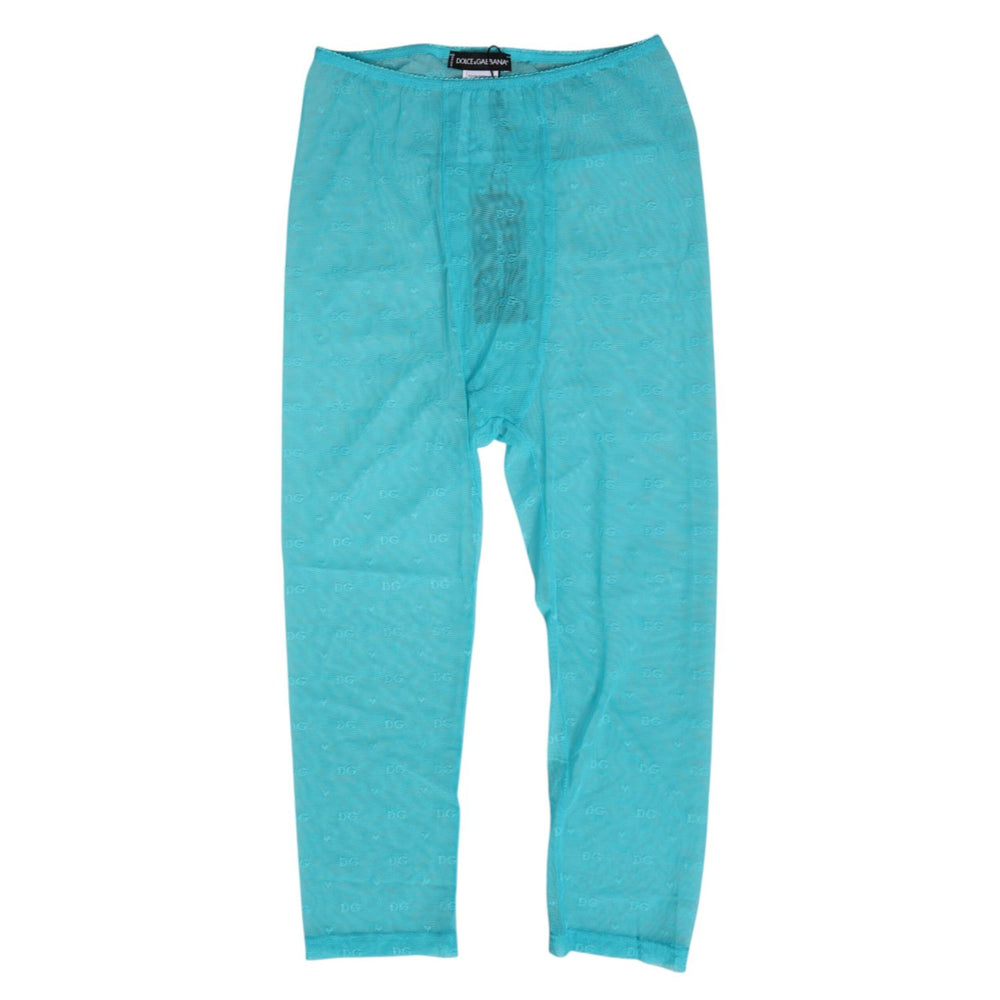 Dolce & Gabbana Light Blue Logo Lace Tight Midi Trouser Underwear made in Italy, nylon elastane blend for comfort and style.