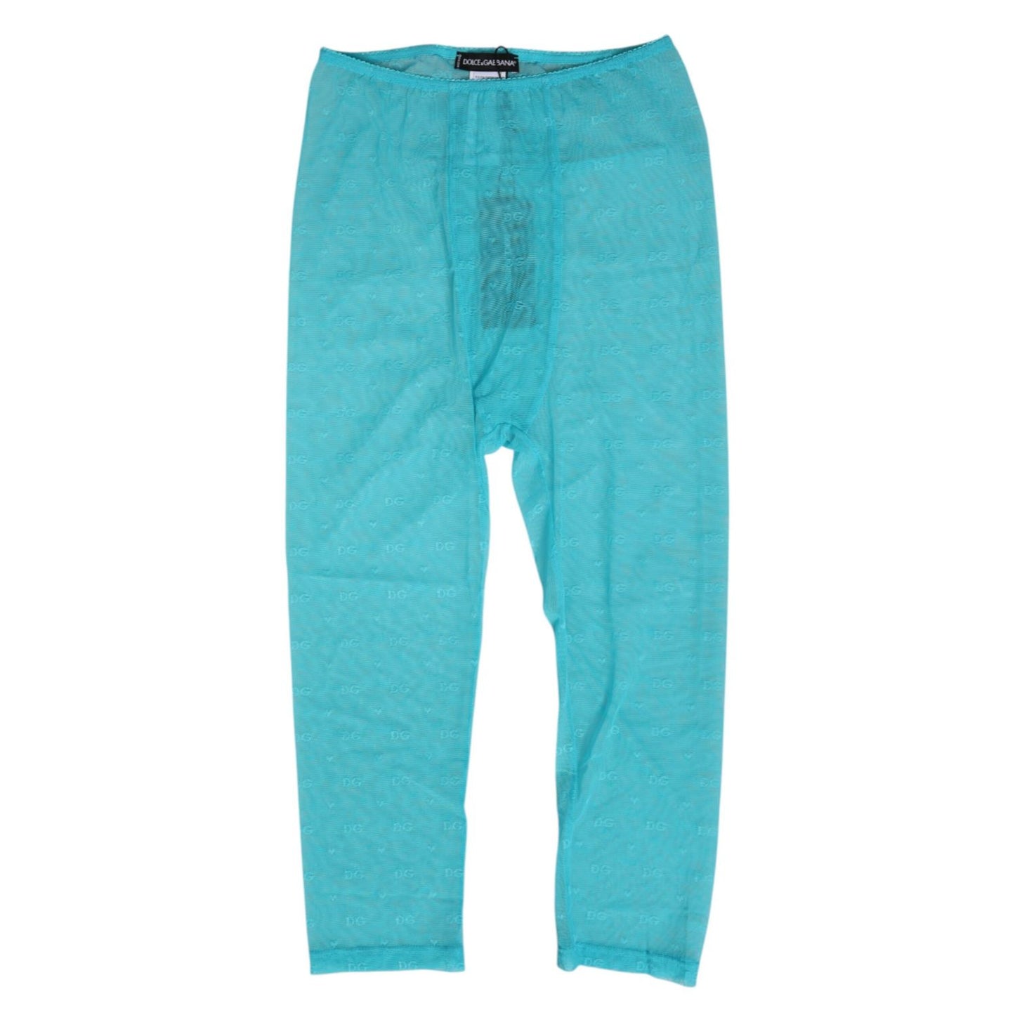 Dolce & Gabbana Light Blue Logo Lace Tight Midi Trouser Underwear, luxurious lace, perfect for layering or lounging.
