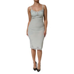 Dolce & Gabbana Light Blue Silk Lace Midi Bodycon Slip Dress with spaghetti straps and lace details, showcasing elegance and sophistication.