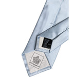 Dolce & Gabbana Light Blue Solid Silk Adjustable Necktie Tie with logo details, made in Italy, 6.5cm width, 100% silk material.
