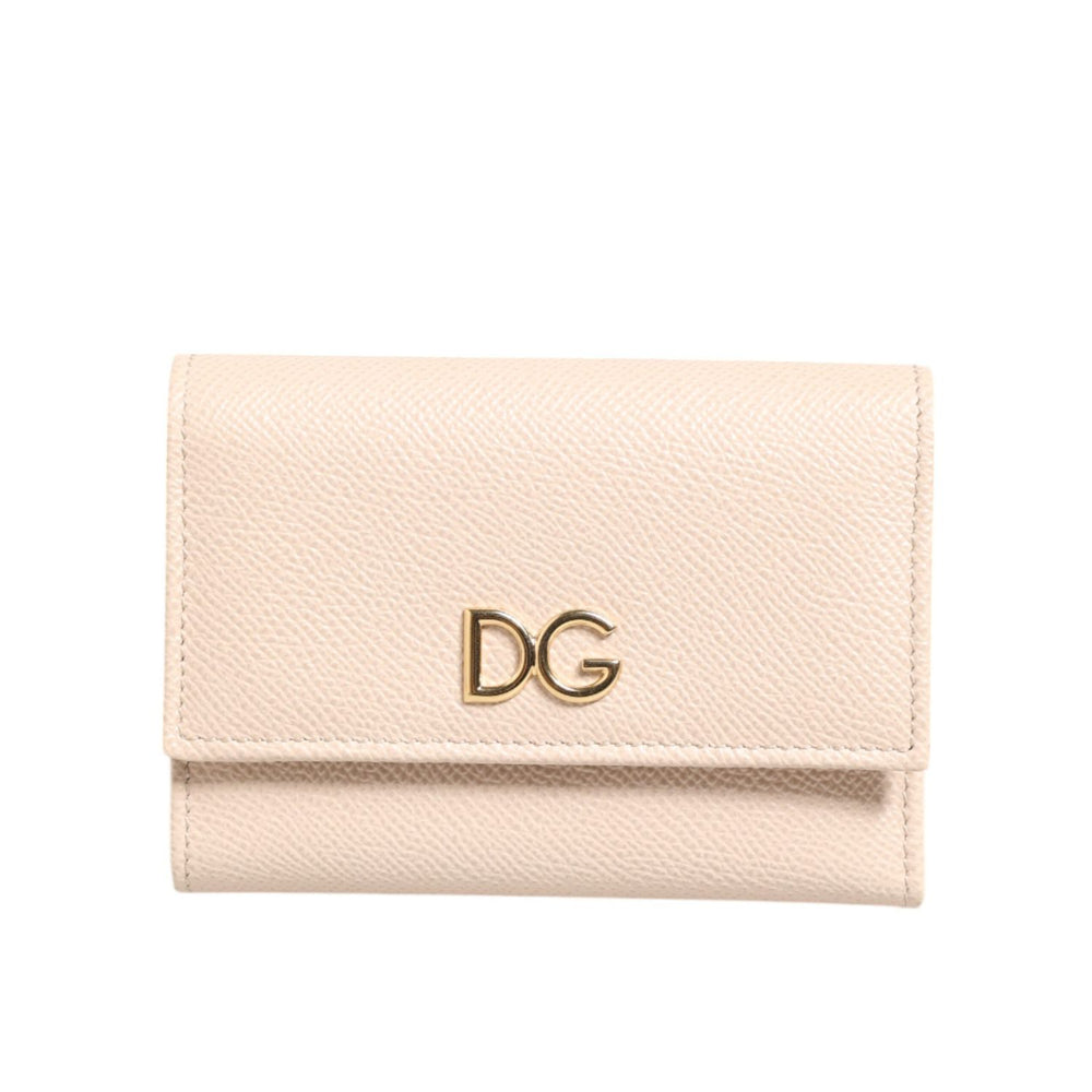 Dolce & Gabbana Light Pink Calf Leather DG Logo French Flap Wallet with gold-tone logo and snap closure.
