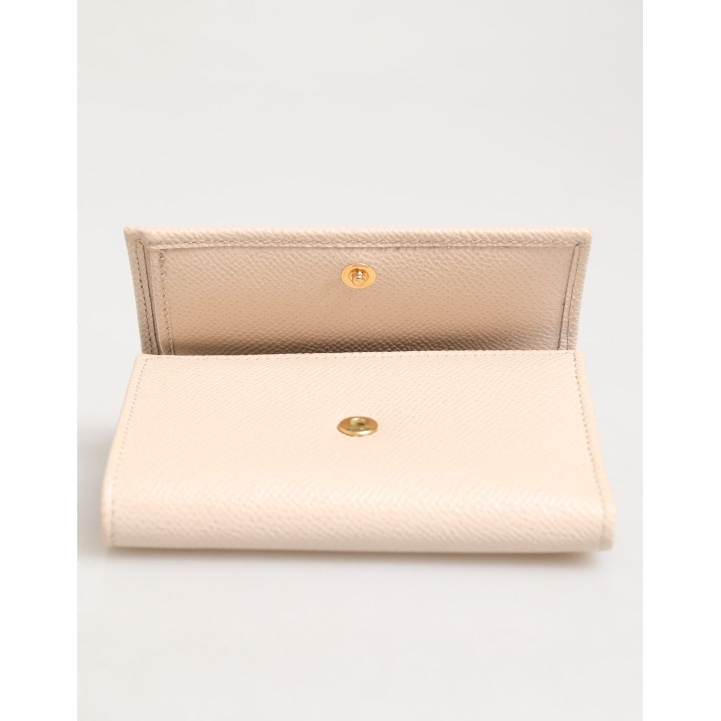 Dolce & Gabbana Light Pink Calf Leather DG Logo French Flap Wallet open showing compartments