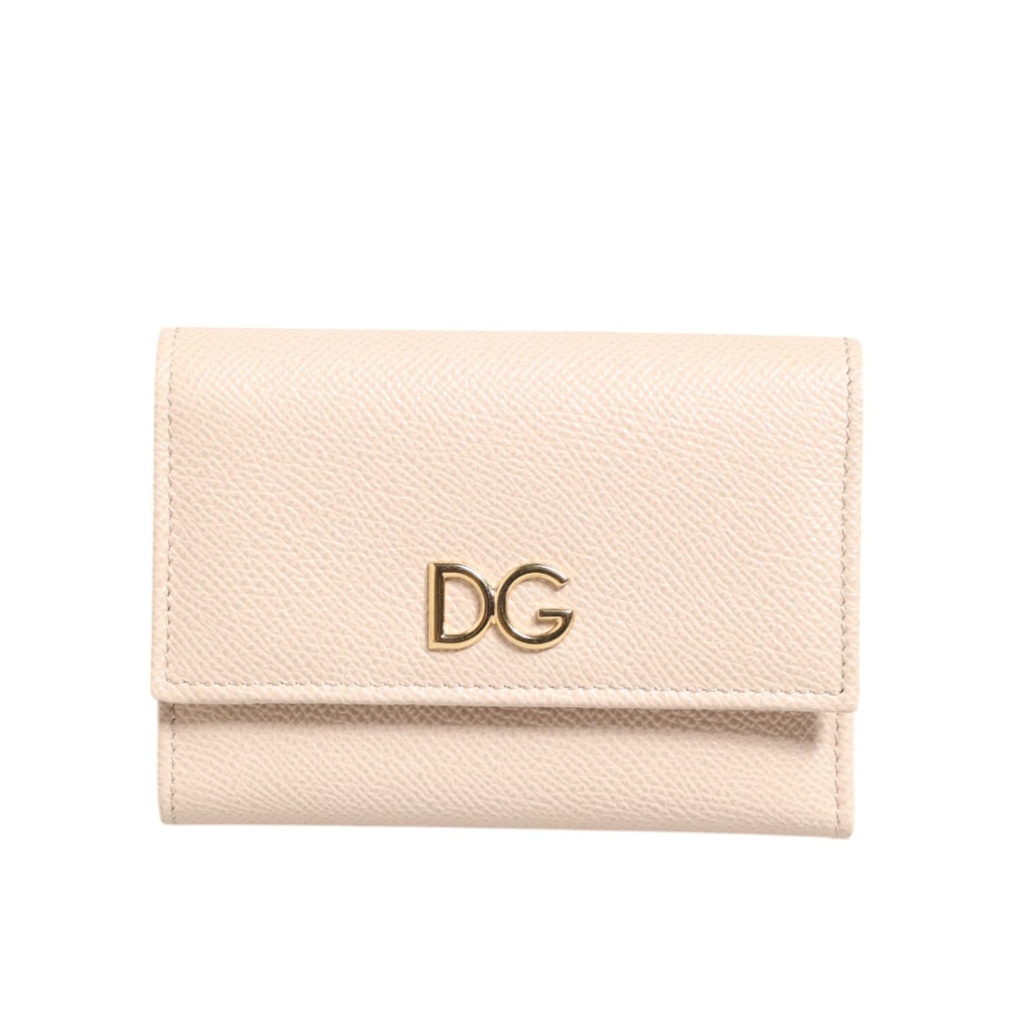Dolce & Gabbana Light Pink Calf Leather DG Logo French Flap Wallet with gold-tone logo and snap closure.