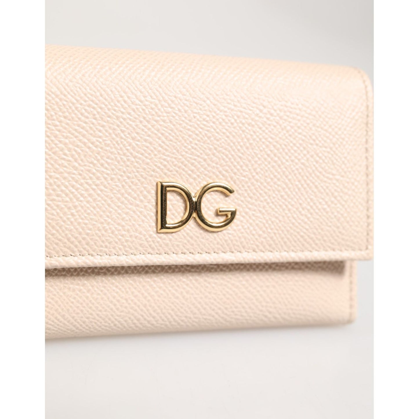 Dolce & Gabbana Light Pink Calf Leather DG Logo French Flap Wallet in elegant design with gold-tone logo emblem.