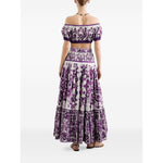 Dolce & Gabbana Maiolica print cotton top, white off-shoulder short sleeves with elasticated trim and Maiolica print.