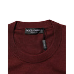 Dolce & Gabbana Maroon Cashmere Crew Neck Pullover Sweater with ribbed detailing and logo tag