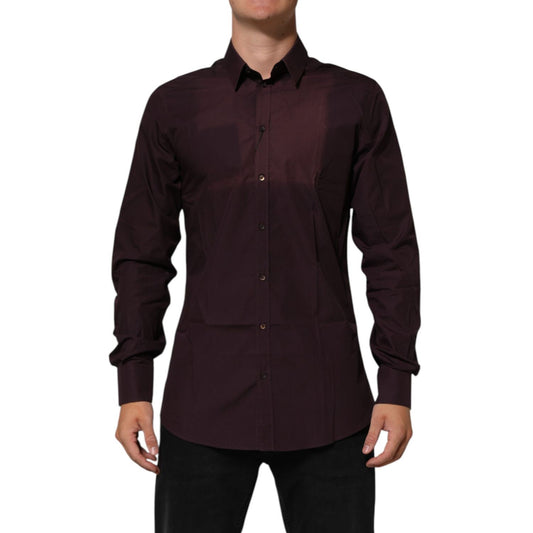 Dolce & Gabbana Maroon Cotton Collared GOLD Formal Dress Shirt with gold accents for luxury style