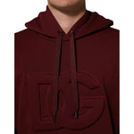 Dolce & Gabbana Maroon Embossed Logo Hooded Sweatshirt Sweater with iconic DG logo detail in premium cotton material