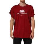 Dolce & Gabbana Maroon LogoCrown Cotton Half Sleeve T-shirt crew neck design