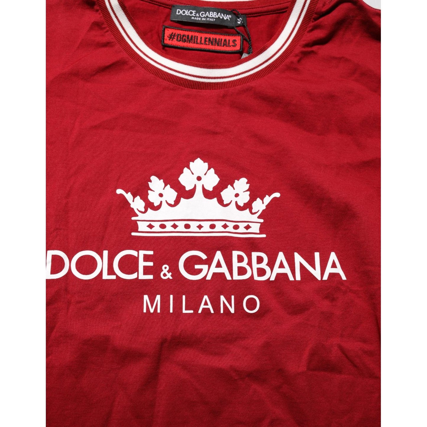 Dolce & Gabbana Maroon LogoCrown Cotton Half Sleeve T-shirt with regal design