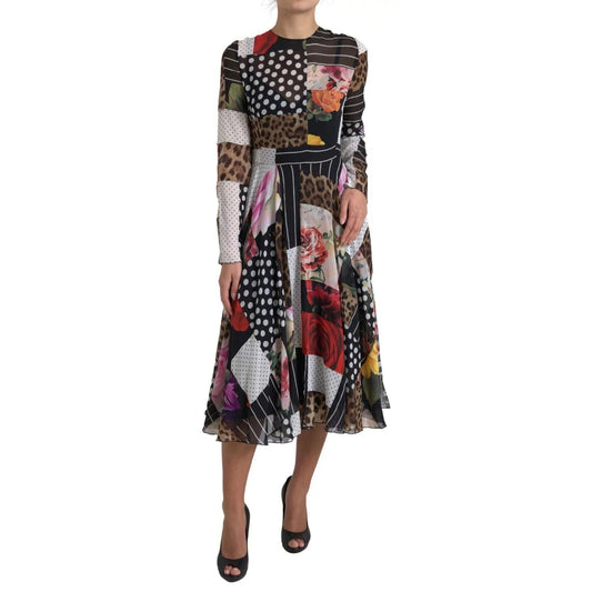 Dolce & Gabbana Multicolor Patchwork Floral Leopard Dress
