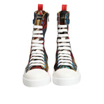 Dolce & Gabbana Multicolor Patchwork High Top Sneakers Shoes with lace-up closure, Italian craftsmanship, and bold color blocking.