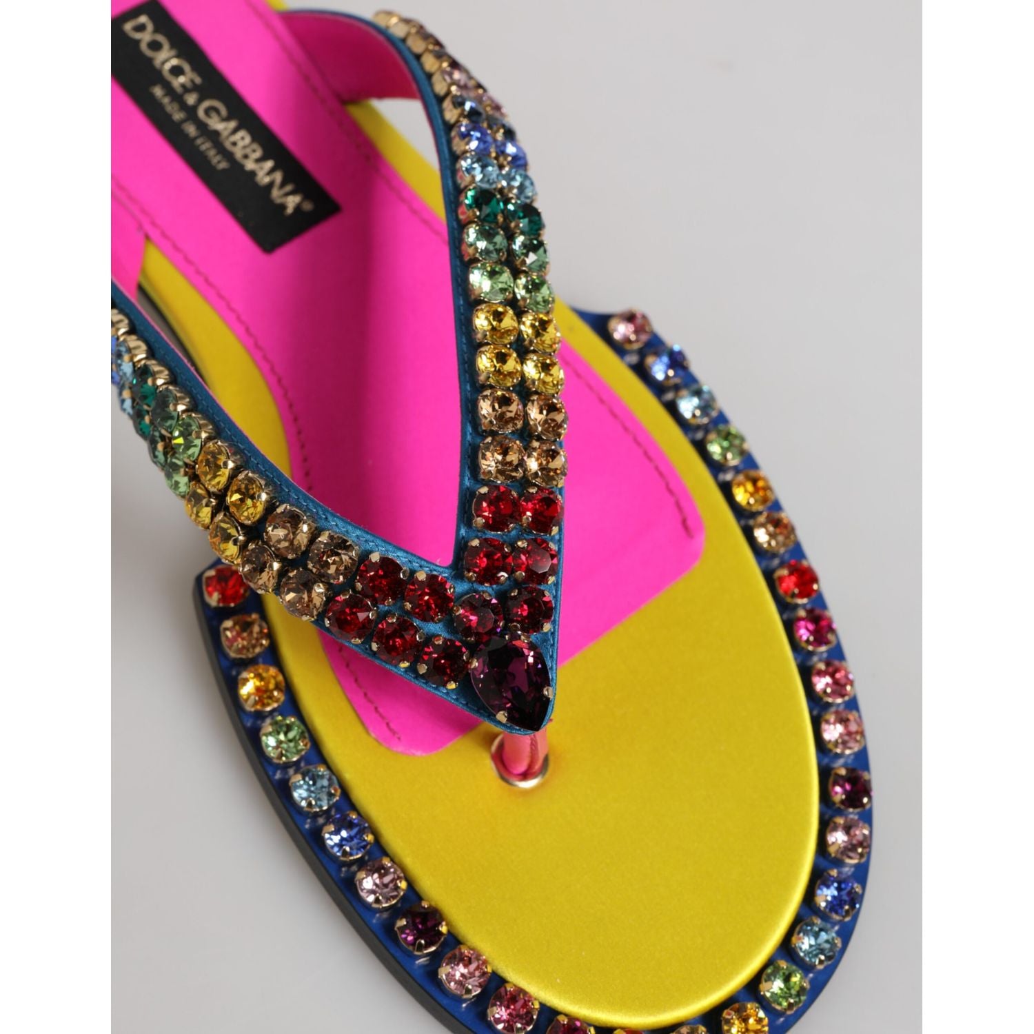 Dolce & Gabbana Multicolor Rhinestone Flip Flop Flat Sandals Shoes