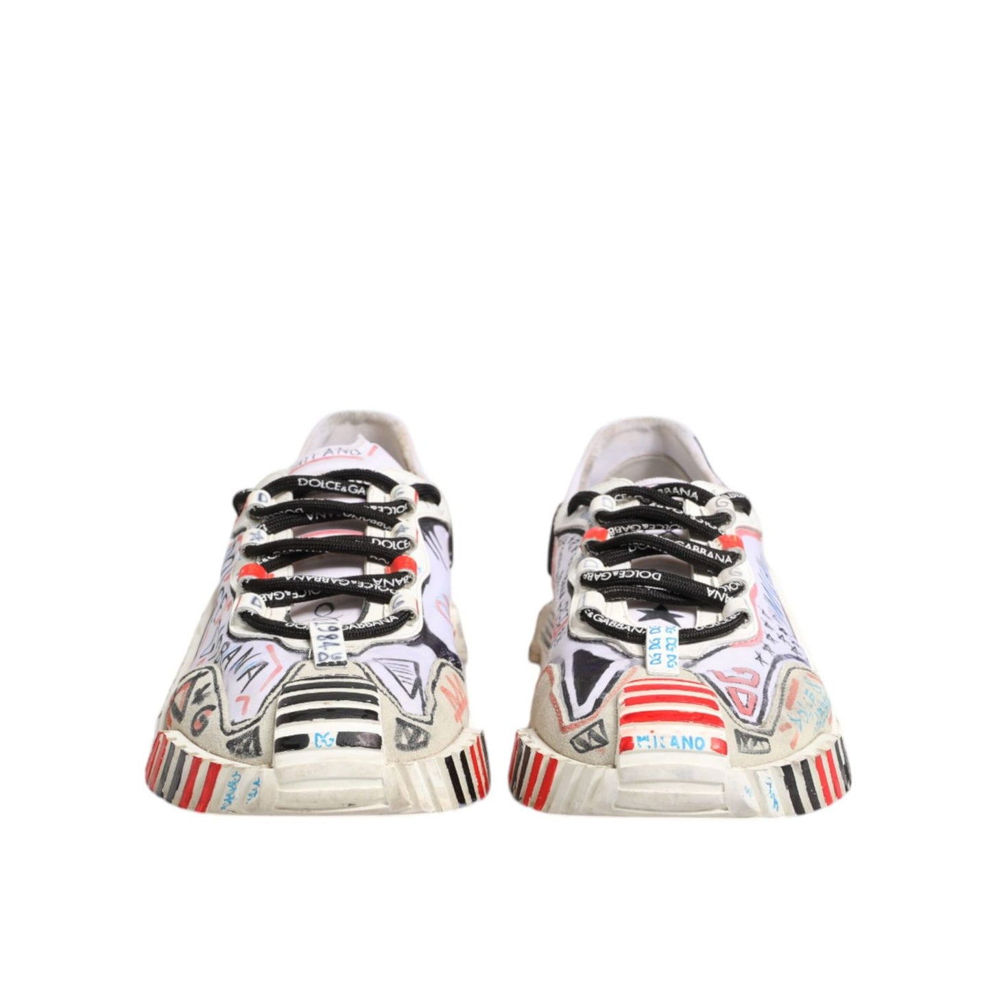 Dolce & Gabbana Multicolor Suede Fabric NS1 Sneakers Shoes, preowned with repaired rips, low-top design, rubber sole, lace-up closure.