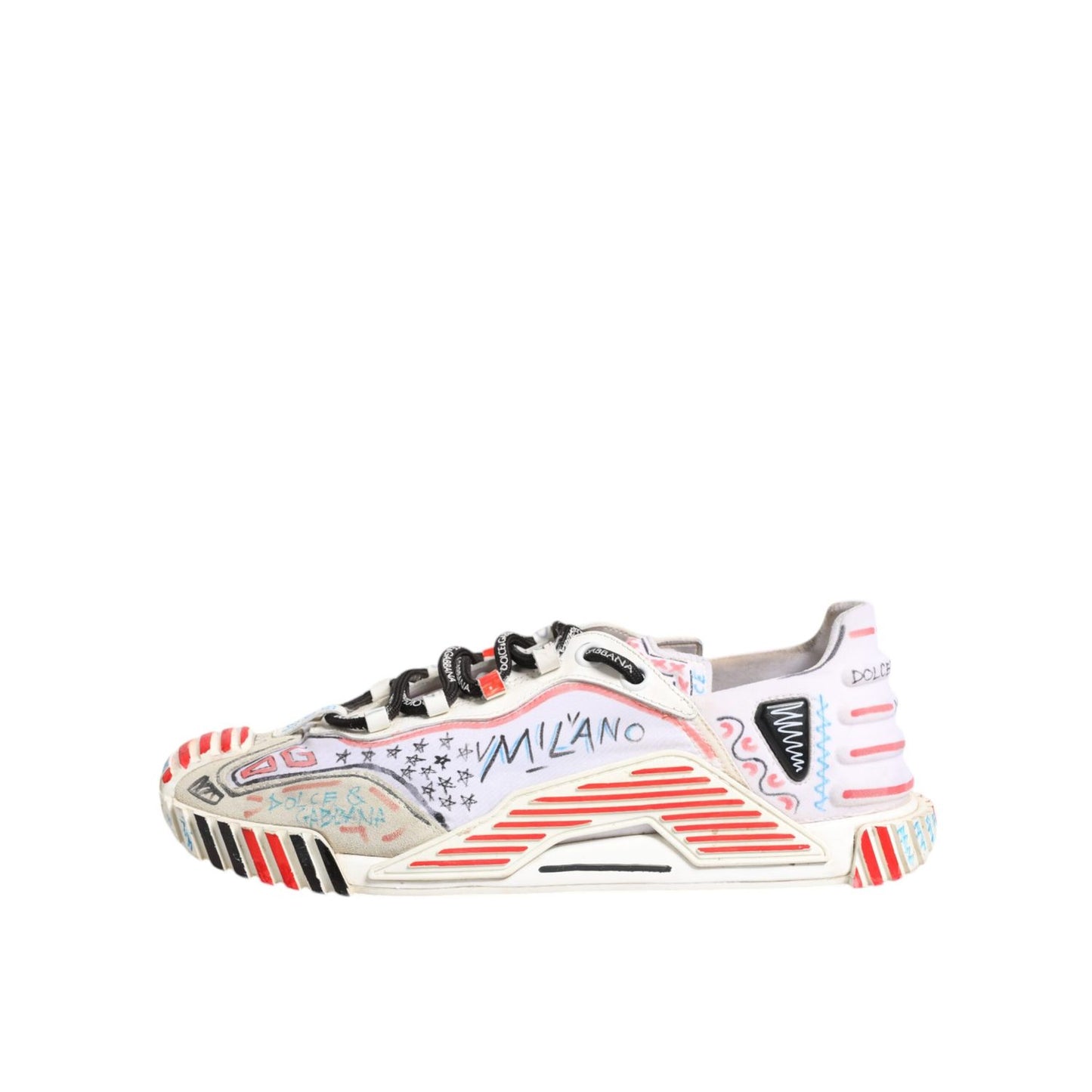 Dolce & Gabbana Multicolor Suede Fabric NS1 Sneakers Shoes, preowned with repaired rips, nylon and leather, lace-up, made in Italy.