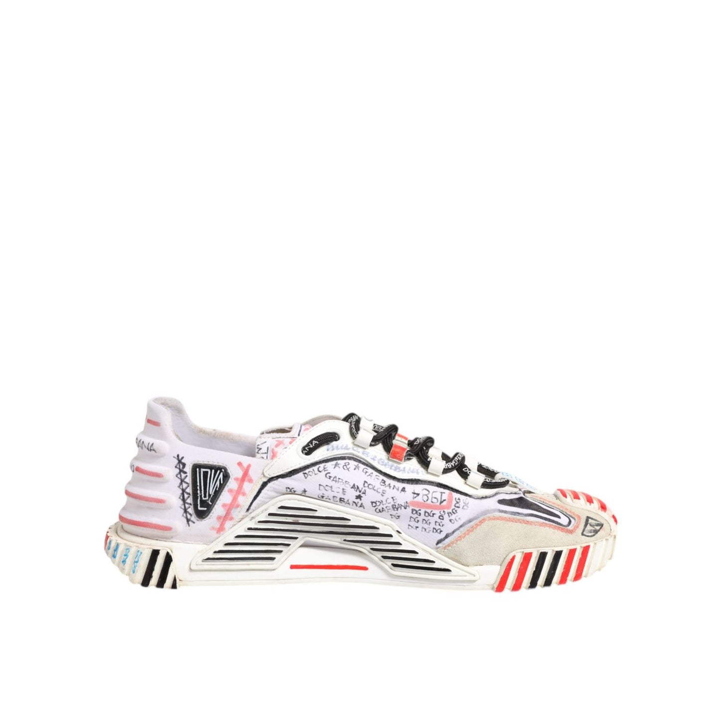 Dolce & Gabbana Multicolor Suede Fabric NS1 Sneakers Shoes with unique design and vibrant colors, featuring lace-up closure, side view.