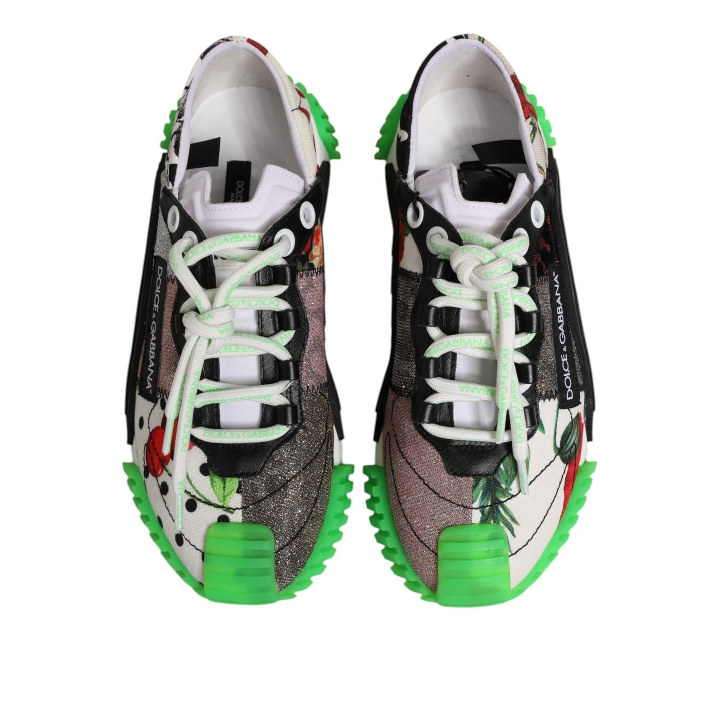 Dolce & Gabbana Multicor DG Logo Leopard Cherry Sneaker Shoes with unique patchwork design, green and white accents