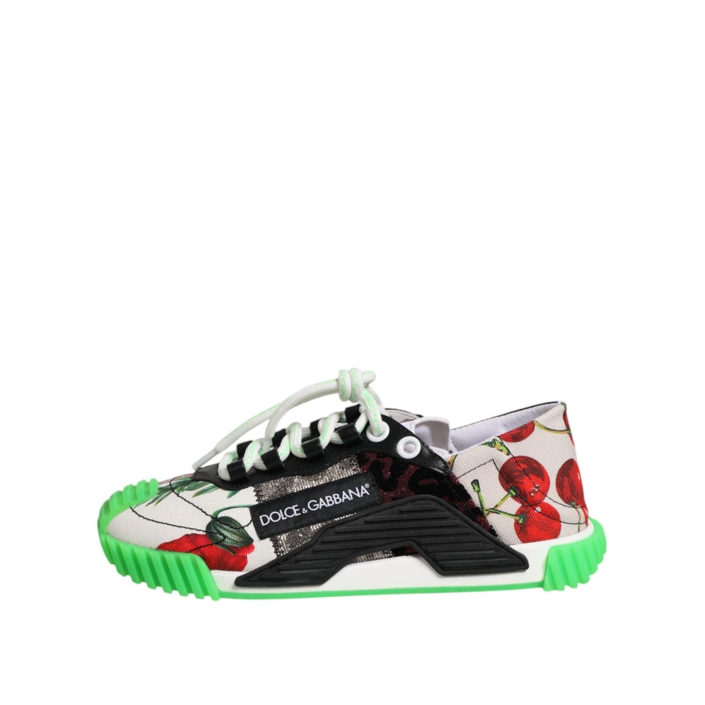 Dolce & Gabbana Multicor DG Logo Leopard Cherry Sneaker Shoes with green soles and cherry design