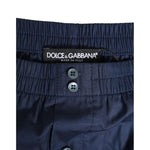 Close-up of Dolce & Gabbana Navy Blue Cotton Elastic Waistband Button Swimwear featuring elastic waistband and button details.