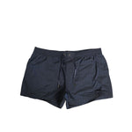 Dolce & Gabbana Navy Blue Polyester Nylon Pinstripe Men's Swimwear with logo drawstring and elastic waistband.