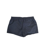 Dolce & Gabbana Navy Blue Polyester Nylon Pinstripe Men's Swimwear with elastic waistband and drawstring, stylish Italian design.
