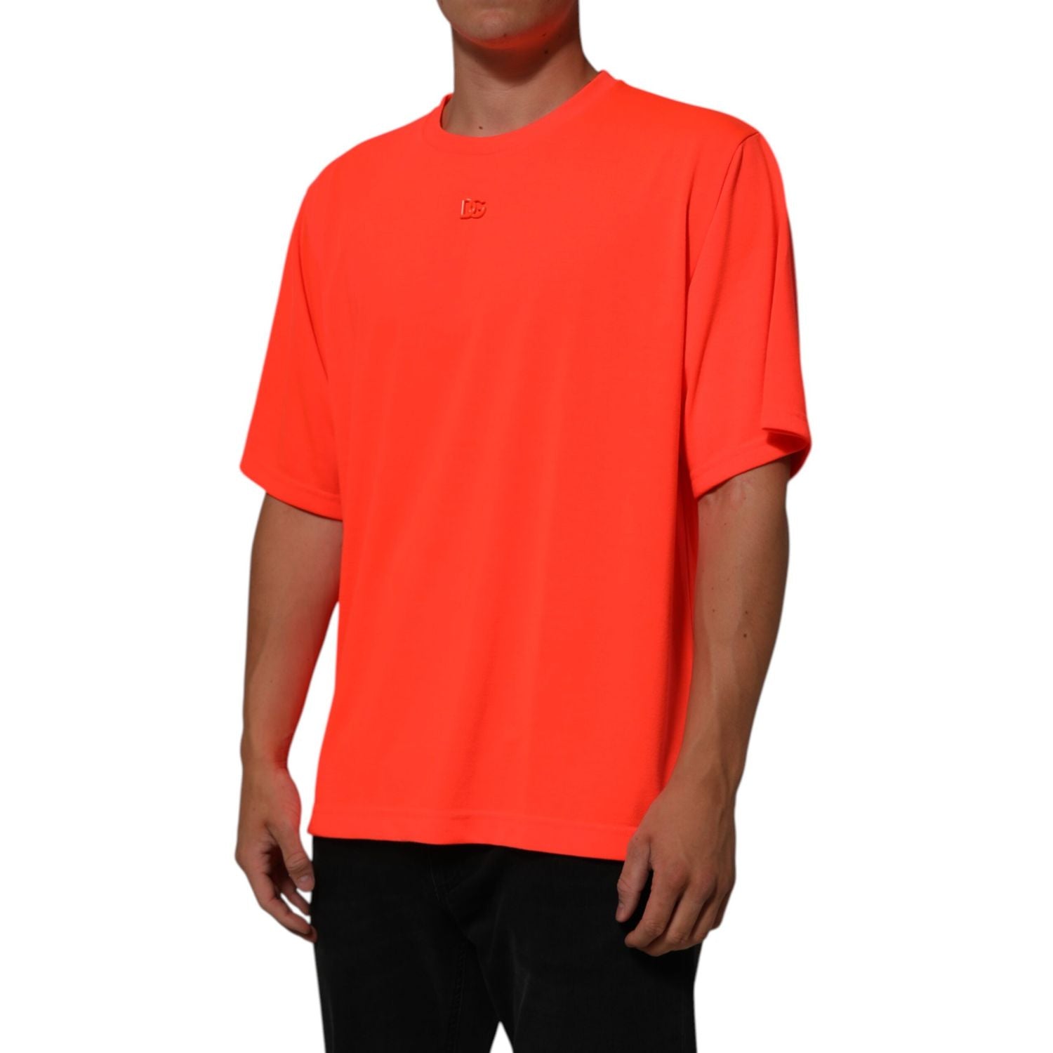 Dolce & Gabbana Neon Orange Polyester Men Crew Neck T-shirt