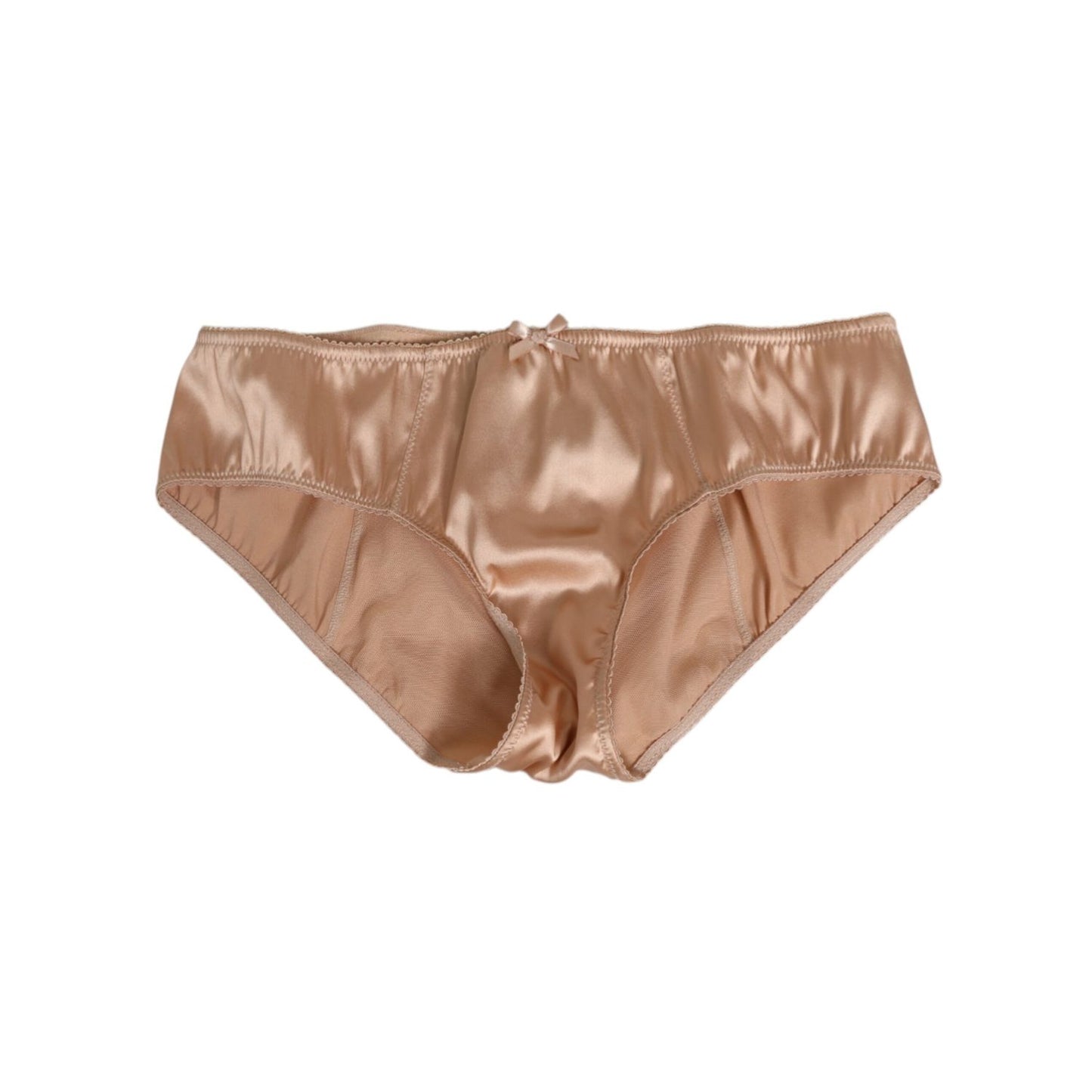 Dolce & Gabbana Nude Beige Silk Satin Stretch Bow Briefs Underwear with lace trim, crafted for everyday luxury and special occasions.