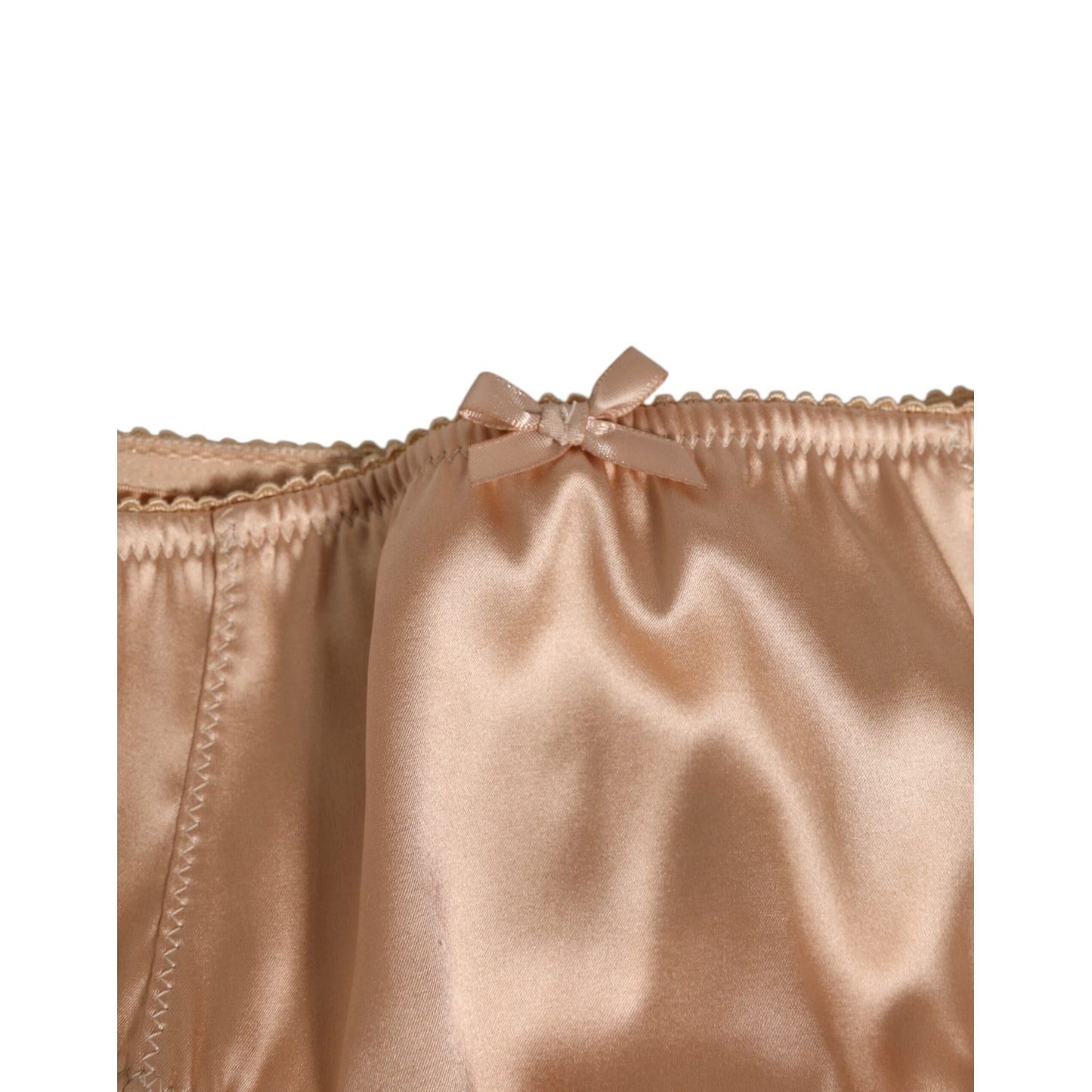 Dolce & Gabbana Nude Beige Silk Satin Stretch Bow Briefs Underwear with lace trim and bow accent, made in Italy, luxury lingerie