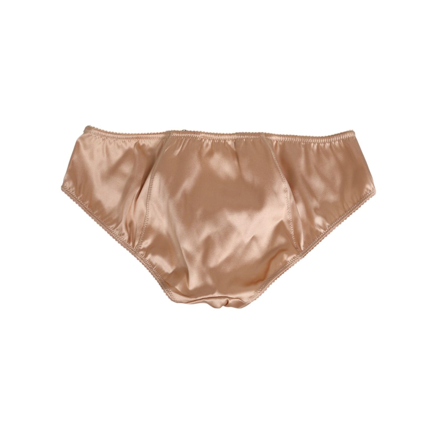 Dolce & Gabbana Nude Beige Silk Satin Stretch Bow Briefs Underwear with lace trim and feminine bow, 94% silk, made in Italy.