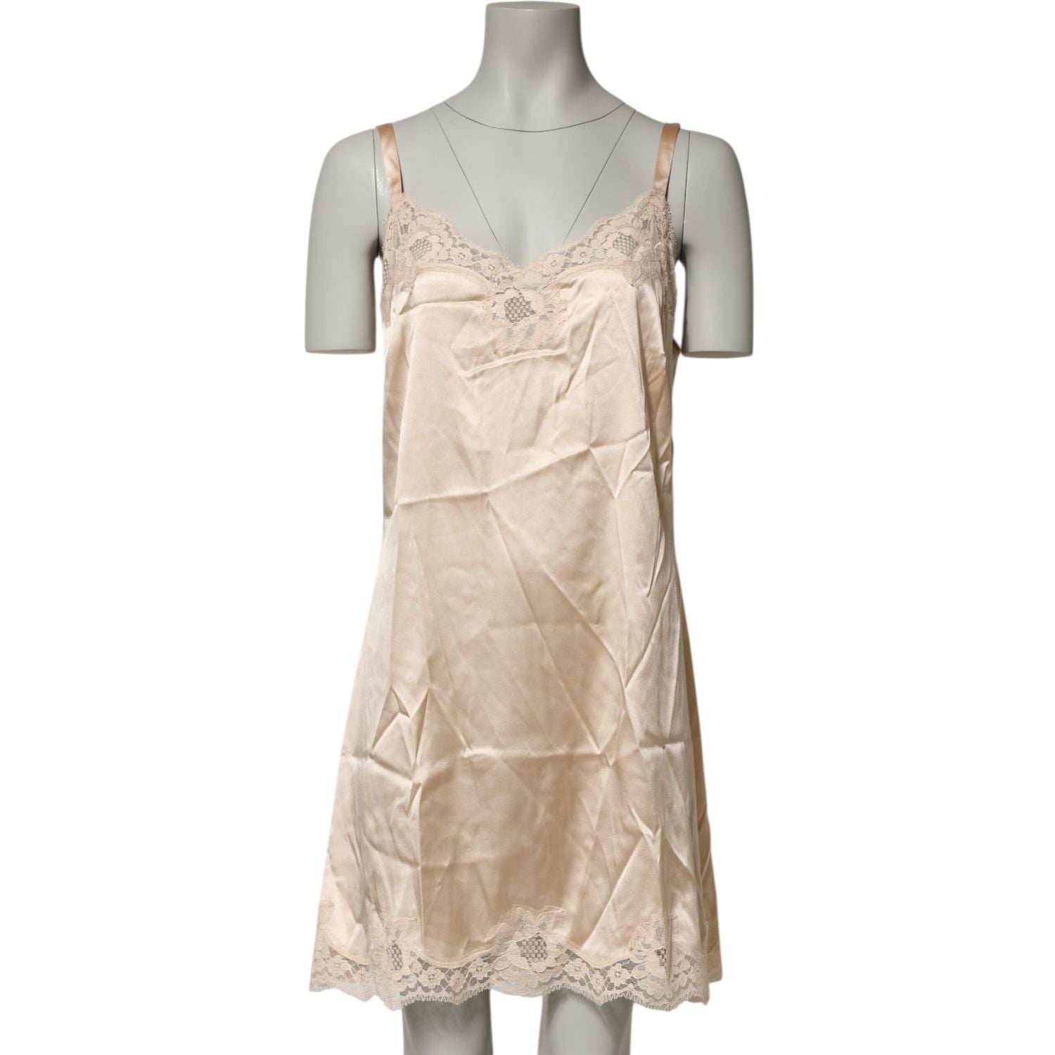 Dolce & Gabbana Nude Chemise Lingerie Silk Blend Lace Trim Dress