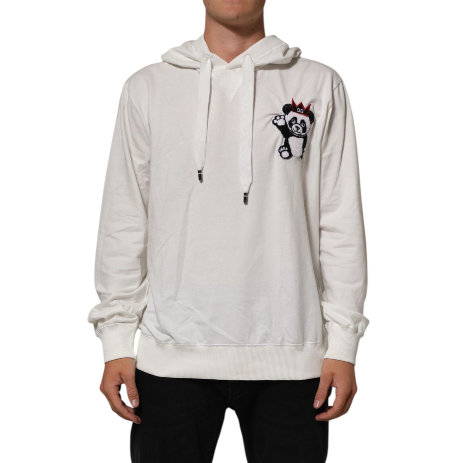 Dolce & Gabbana Off White Cotton Panda Hooded Sweatshirt Sweater
