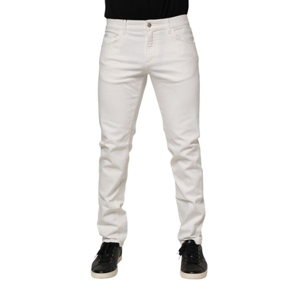 Dolce & Gabbana Off White Cotton Stretch Slim Fit Denim Jeans