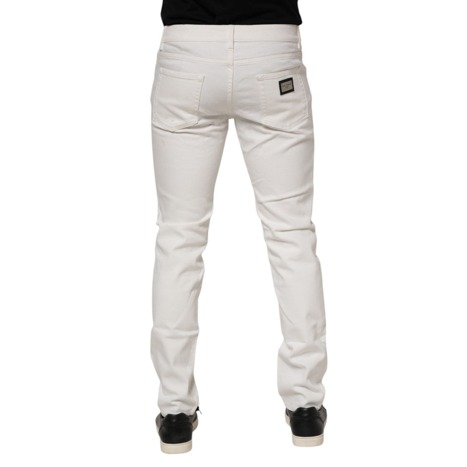 Dolce & Gabbana Off White Cotton Stretch Slim Fit Denim Jeans