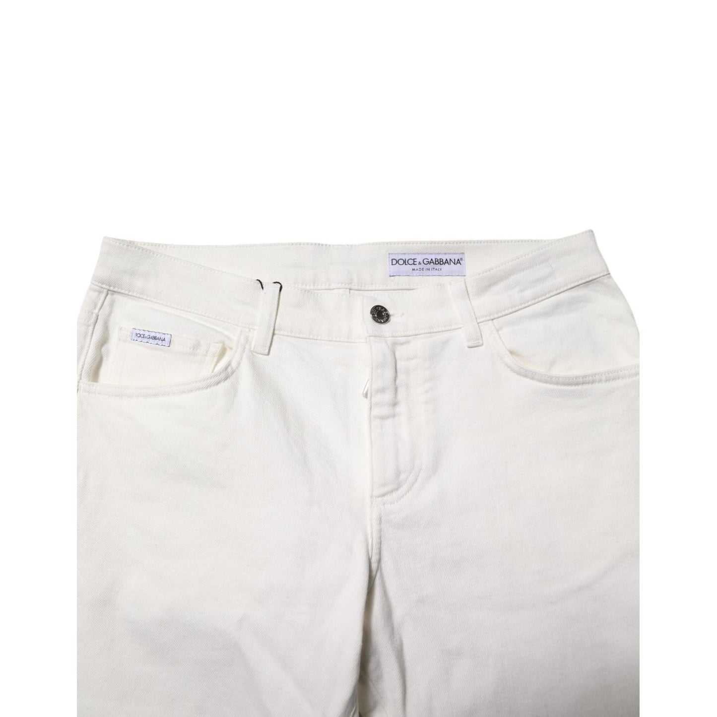 Dolce & Gabbana Off White Cotton Stretch Slim Fit Denim Jeans
