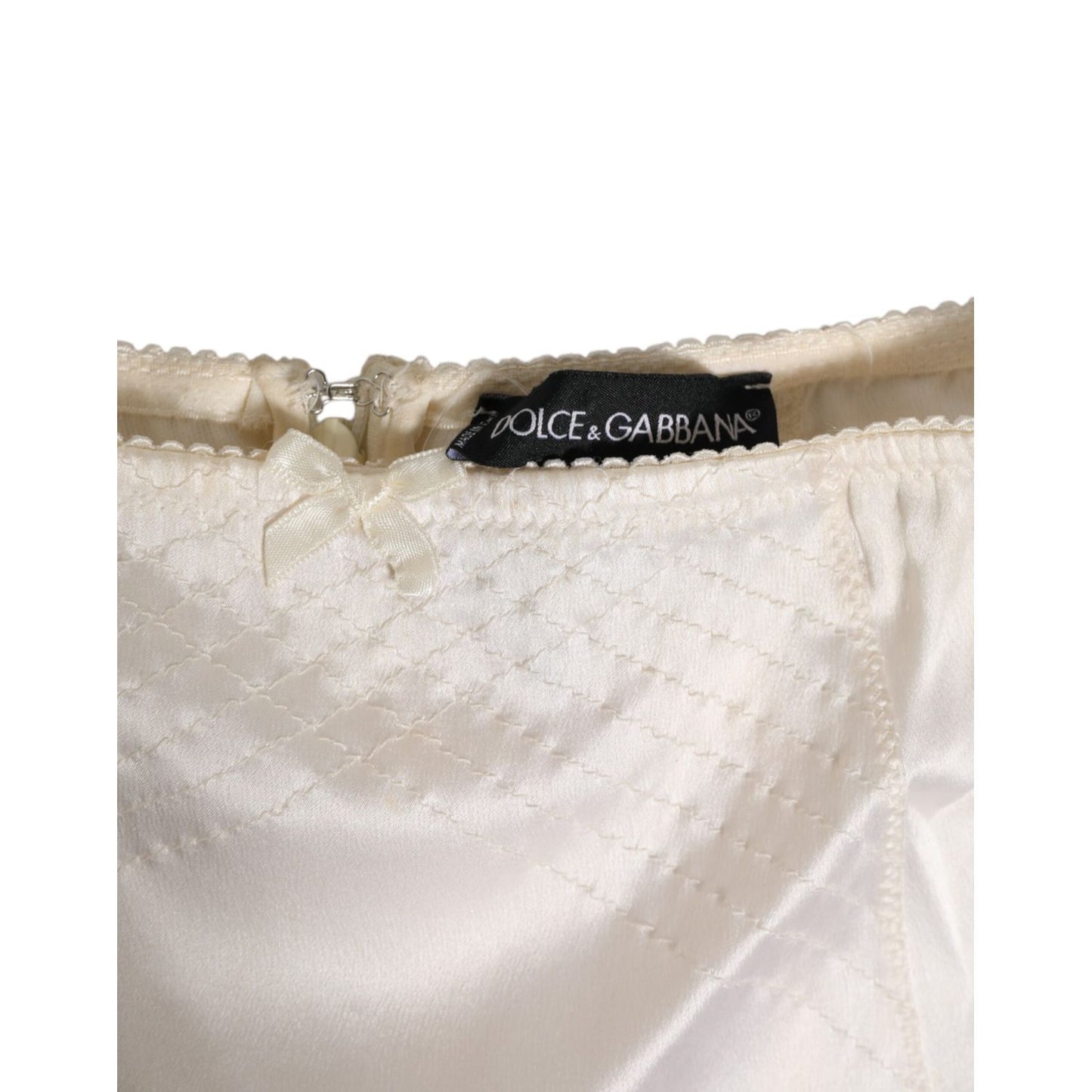 Dolce & Gabbana Off White Silk High Waist Girdle Panty Underwear with logo and elegant design, made in Italy.