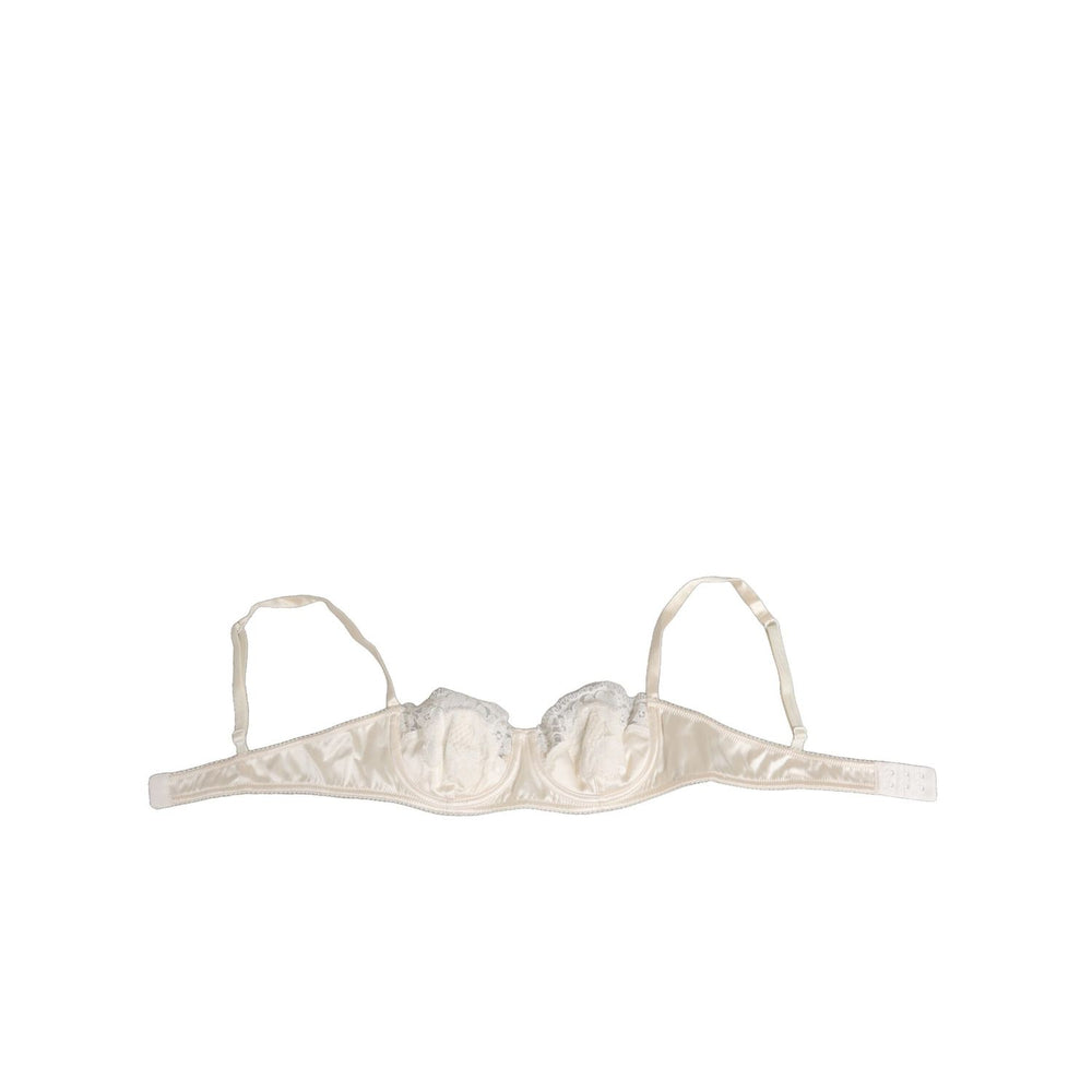 Dolce & Gabbana Off White Silk Underwired Balconette Bra Underwear, luxurious silk with hook closure, made in Italy.