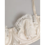 Dolce & Gabbana Off White Silk Underwired Balconette Bra Underwear with lace details, luxurious design for elegance.