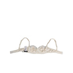Dolce & Gabbana Off White Silk Underwired Balconette Bra Underwear with logo, luxurious design, made in Italy.