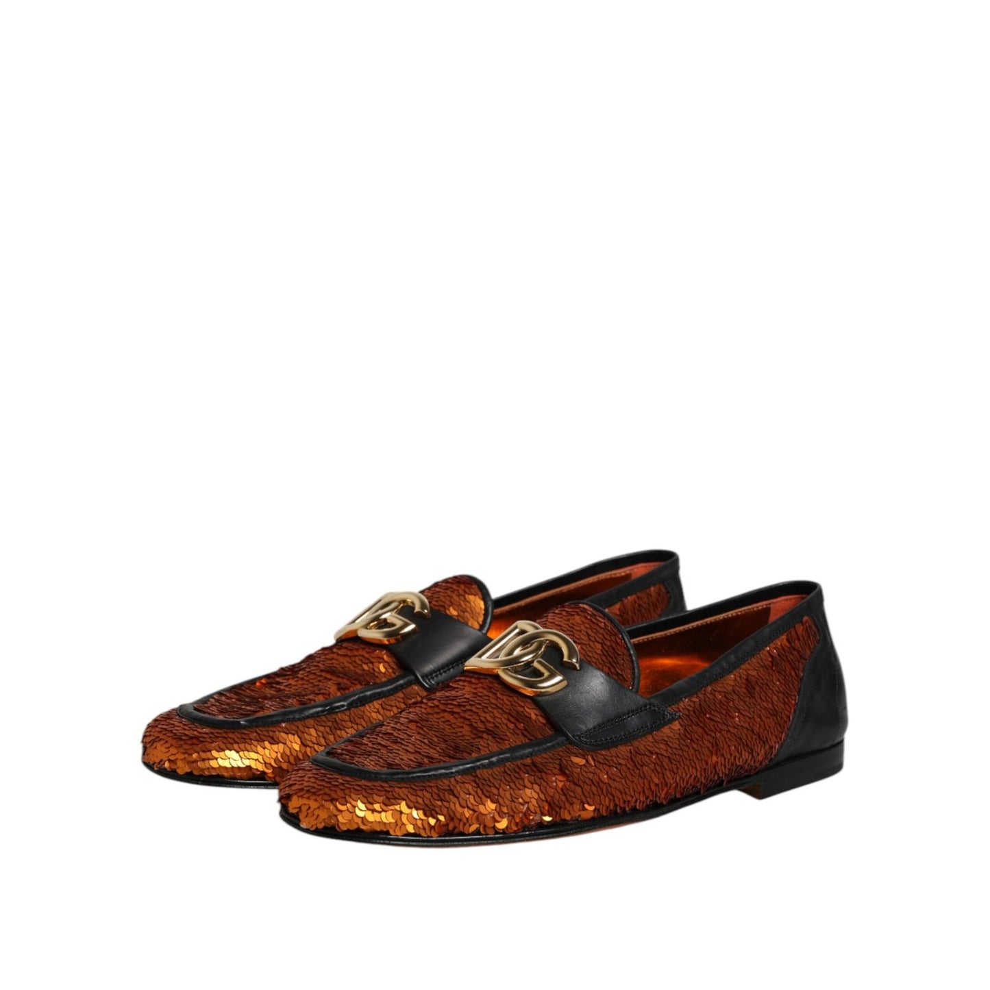 Dolce & Gabbana Orange Sequin Embellished Men Loafers Shoes