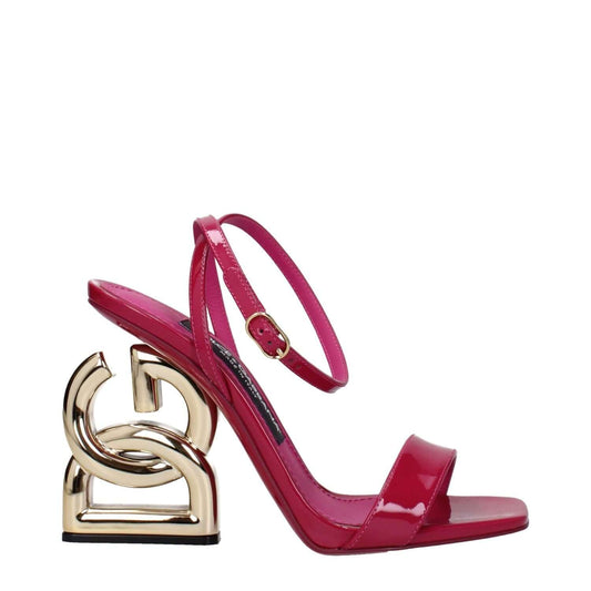 Dolce & Gabbana Pink Leather Stiletto Heel Sandals with Gold Detail, Open Toe, Buckle Closure, 11cm High Heel - Stylish Casual Footwear