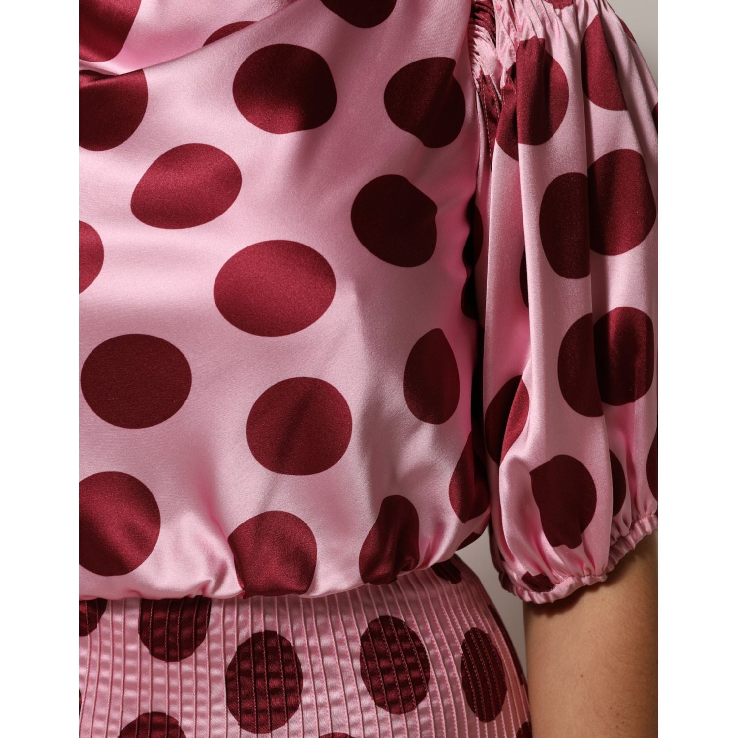 Dolce & Gabbana Pink Red Polka Dot Silk Satin Maxi Gown Dress