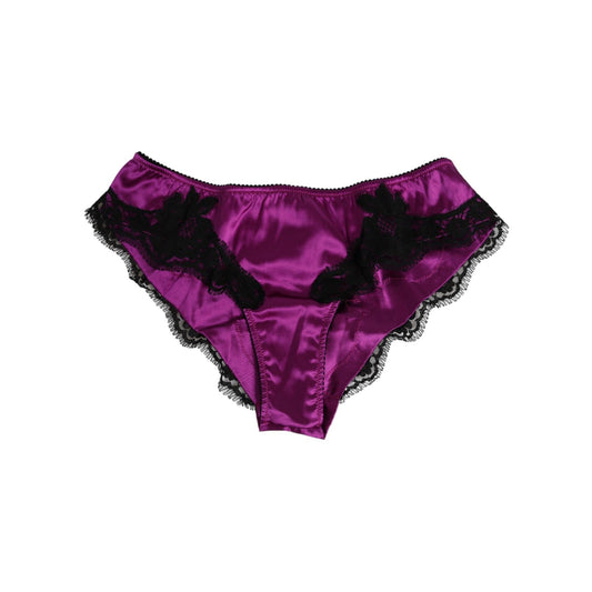 Dolce & Gabbana Purple Silk Satin Floral Lace Panty Brief Underwear with lace trim