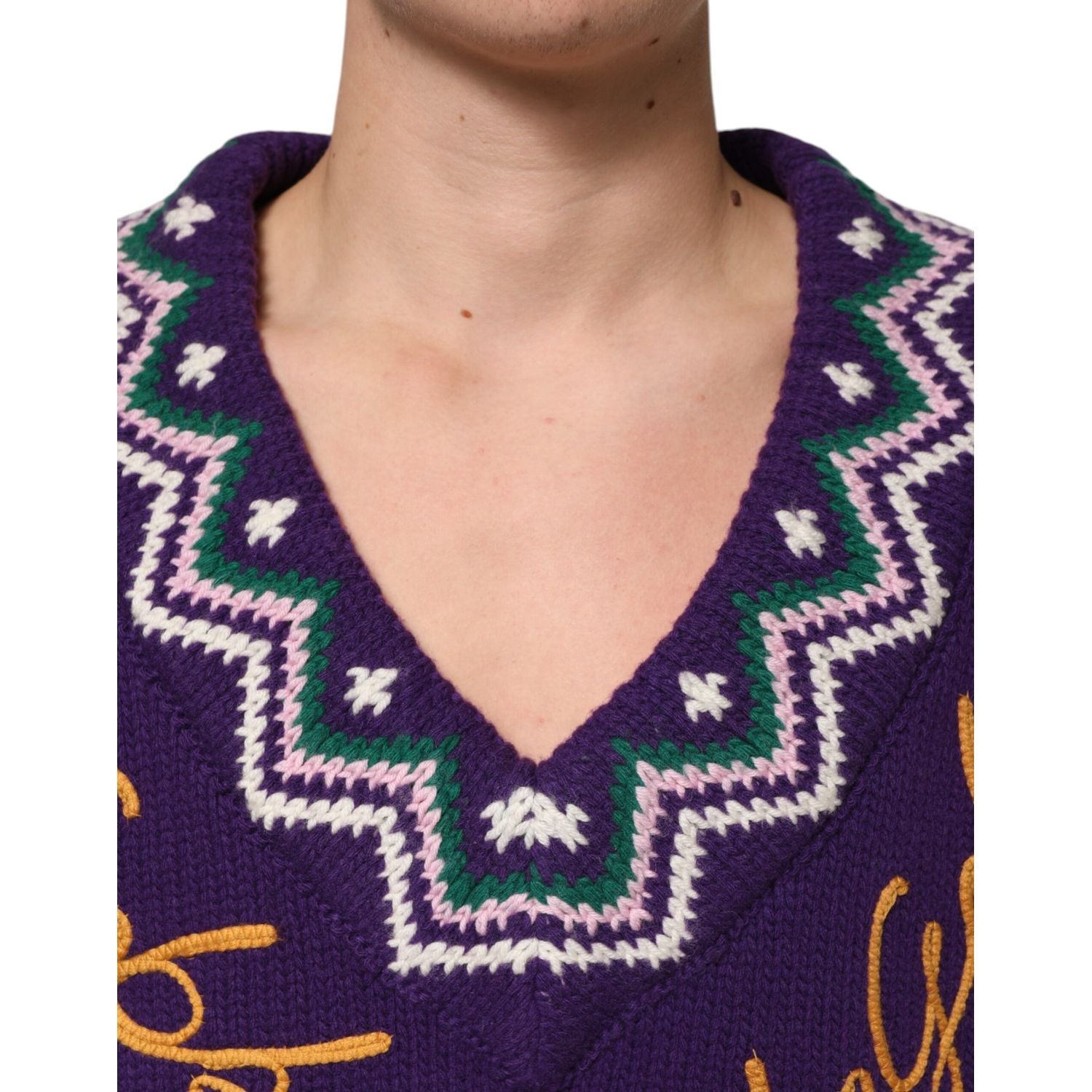 Dolce & Gabbana Purple Wool DG Logo Men Knit Pullover Sweater