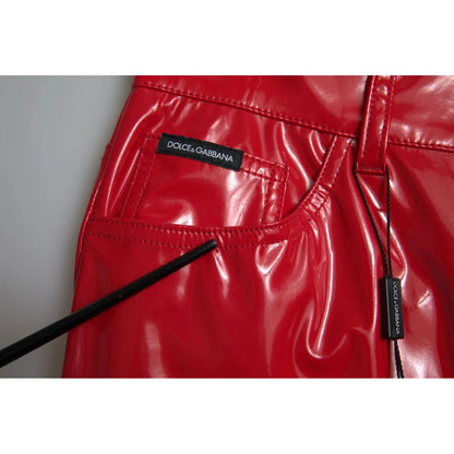 Dolce & Gabbana Red High Waist Skinny Trouser Shiny Pants