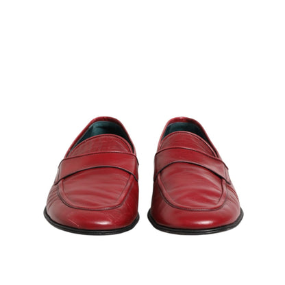 Dolce & Gabbana Red Leather Slip On Dress Men Loafers Shoes