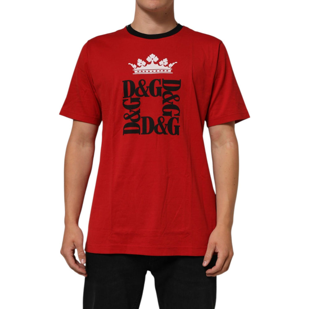 Dolce & Gabbana Red Logo Crown Cotton Short Sleeves T-shirt