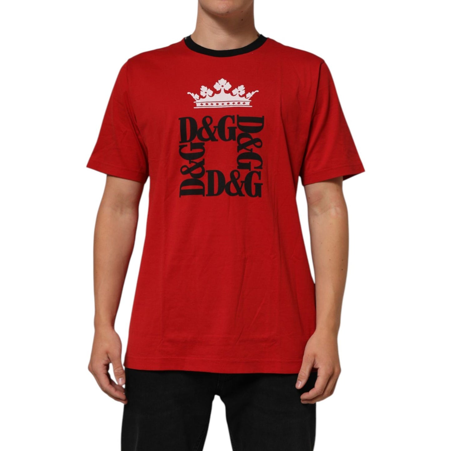 Dolce & Gabbana Red Logo Crown Cotton Short Sleeves T-shirt
