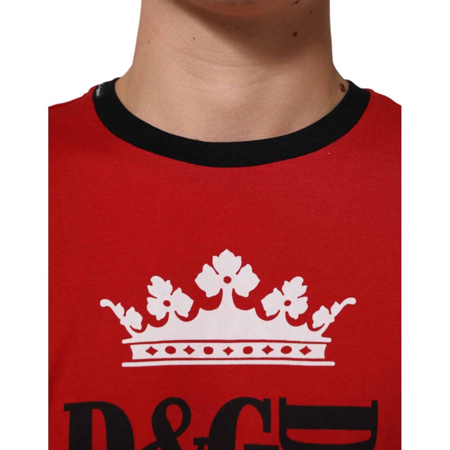 Dolce & Gabbana Red Logo Crown Cotton Short Sleeves T-shirt