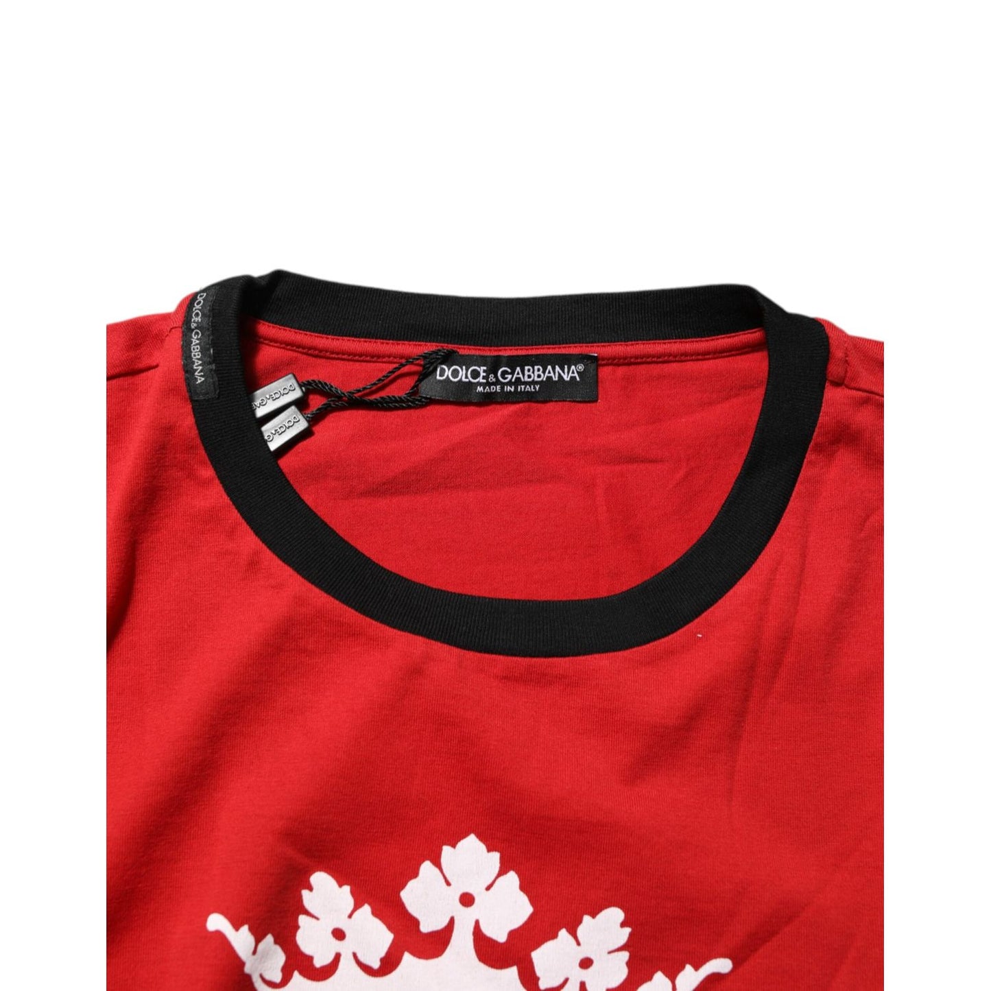 Dolce & Gabbana Red Logo Crown Cotton Short Sleeves T-shirt