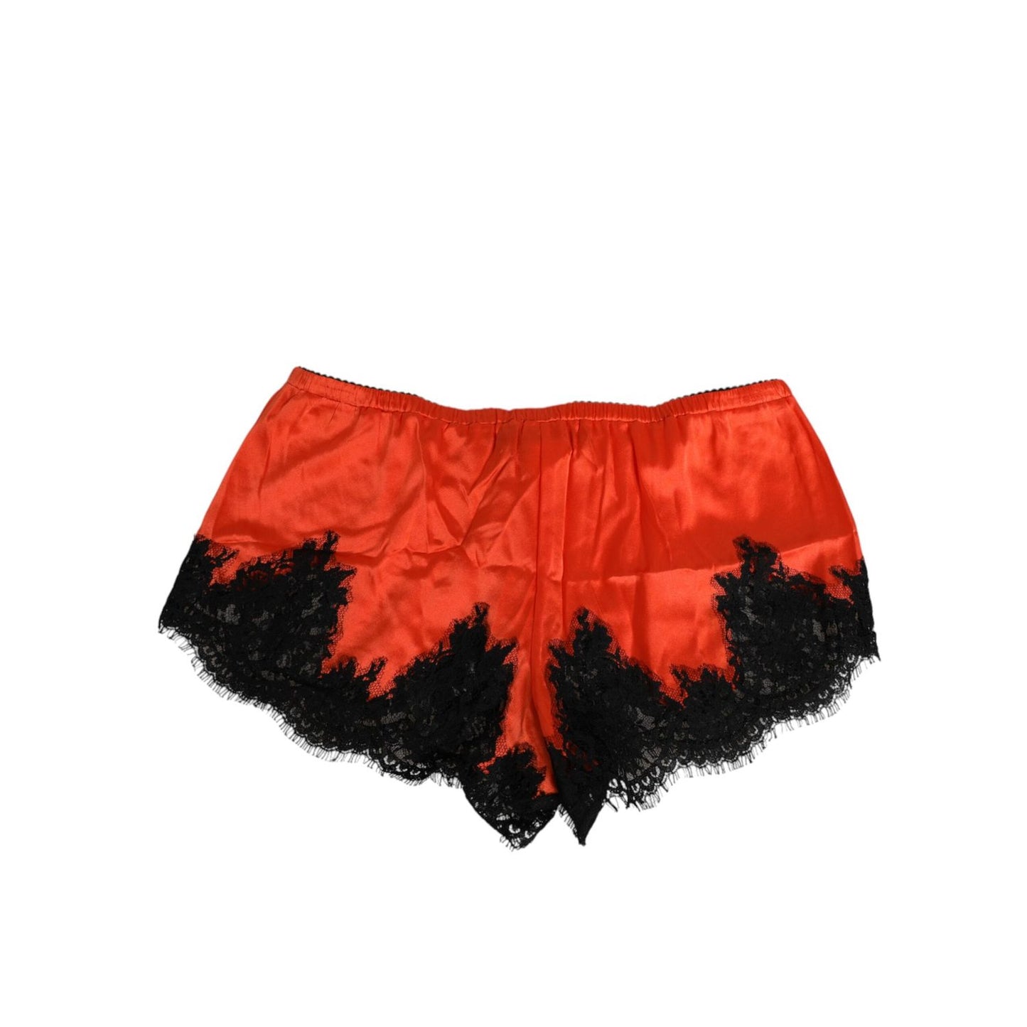 Dolce & Gabbana Red Silk Satin Lace Shorts Underwear with black lace trim, crafted in Italy, elegant and comfortable lingerie or sleepwear.